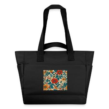 Floral pattern in the colours of the 80s - Water-Repellent Padded Bag - black - Front