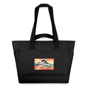 Wellen bei Sonnenuntergang in Ukiyoe - Wasserabweisende Padded Bag - Schwarz - Vorne