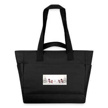 Bonhomme de neige paysage sapins - Sac matelassé déperlant - noir - Devant
