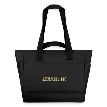 CHARLIE name adorned with flowers - Water-Repellent Padded Bag - black - Front