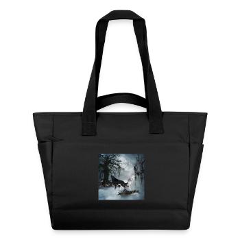 Loup noir et blanc - Sac matelassé déperlant - noir - Devant
