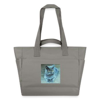 Gray Blue Cat with Golden Eyes - Water-Repellent Padded Bag - grey - Front