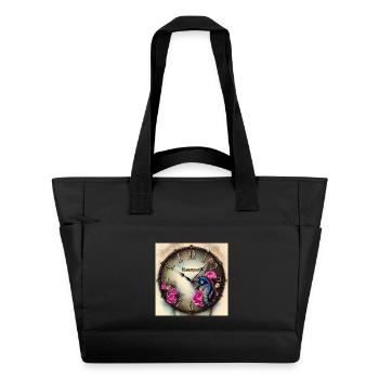 Steampunk watch with flowers and seahorse - Water-Repellent Padded Bag - black - Front