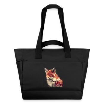 Fuchs - Geometrisches Tier Print - Wasserabweisende Padded Bag - Schwarz - Vorne