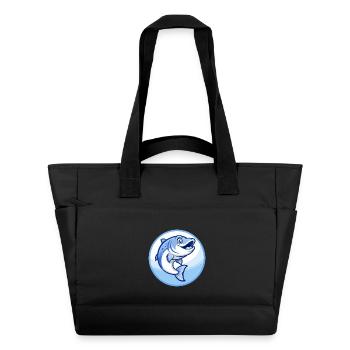 Saumon Bleu Kawaii Dessin Animé Personnage Clipart Animal de compagnie - Sac matelassé déperlant - noir - Devant