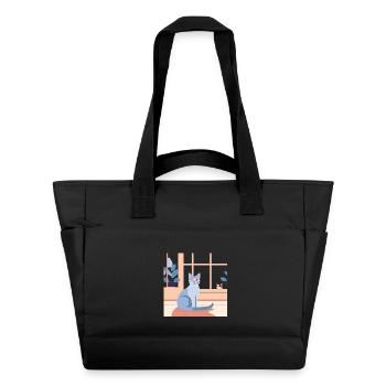 Blue Cat by Window Afternoon - Water-Repellent Padded Bag - black - Front