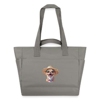 Chihuahua mit Strohhut & Sonnenbrille - Wasserabweisende Padded Bag - Grau - Vorne