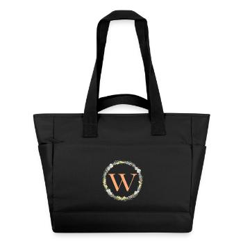 W Monogram, Couronne de fleurs, Personnalisable - Sac matelassé déperlant - noir - Devant