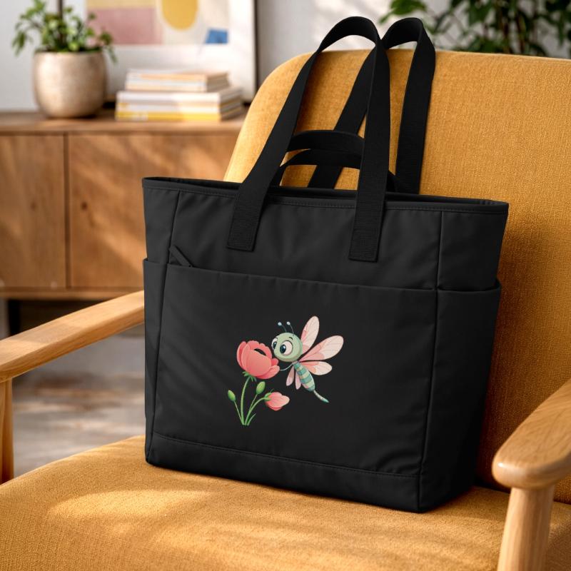 Bébé libellule colorée proche d'une fleur (v03) Sac matelassé déperlant