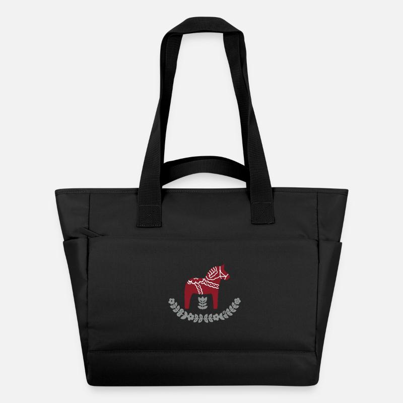 Cheval Dala avec arche fleurie – Design folklorique nordique - Sac matelassé déperlant - noir