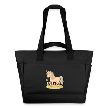 Licorne colorée avec des fleurs et un papillon - Sac matelassé déperlant - noir - Devant