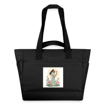 Déesse de la musique avec harpe florale - Sac matelassé déperlant - noir - Devant