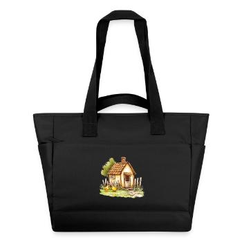 Petites poules de maison de campagne Peinture à l’aquarelle - Sac matelassé déperlant - noir - Devant