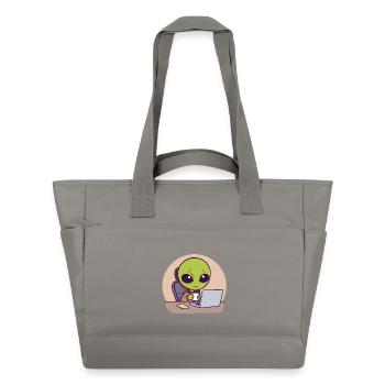 Stressed alien at desk with coffee - Water-Repellent Padded Bag - grey - Front