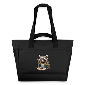 Chef raton laveur avec fourchette et couteau - Sac matelassé déperlant - noir - Devant