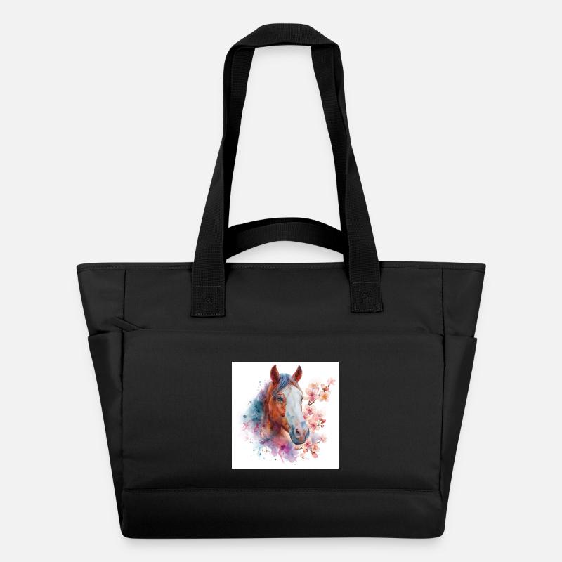 Aquarellpferd mit Blüten - Wasserabweisende Padded Bag - Schwarz