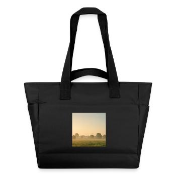 Morning fog over golden meadow - Water-Repellent Padded Bag - black - Front