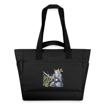 Samurai Cat with Katana – Japanese Ukiyo-e Style - Water-Repellent Padded Bag - black - Front