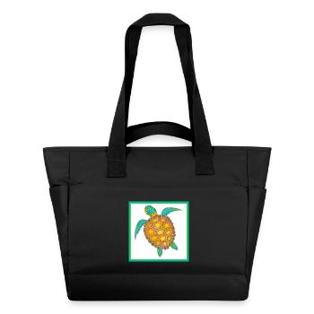 Tortue de mer dessinée à la main - Sac matelassé déperlant - noir - Devant