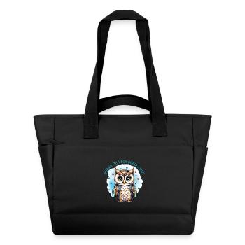Hibou - Fleurs - pétrole | Hourra, je suis un écolier - Sac matelassé déperlant - noir - Devant