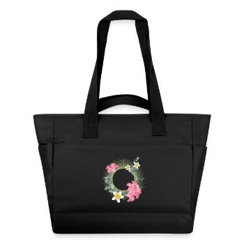 Tropical flower frame – floral nature design - Water-Repellent Padded Bag - black - Front