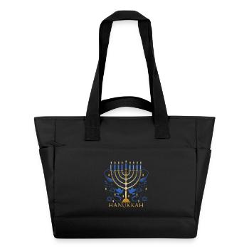 gold-colored Hanukkah candlestick with two doves - Water-Repellent Padded Bag - black - Front