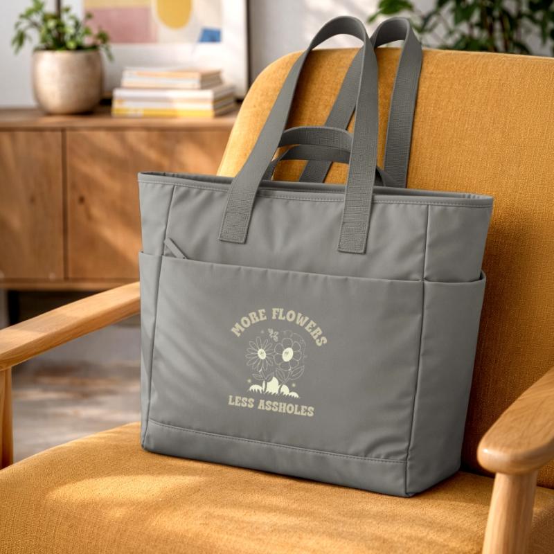 Plus de fleurs, moins de connards – Expression rétro sur les fleurs Sac matelassé déperlant