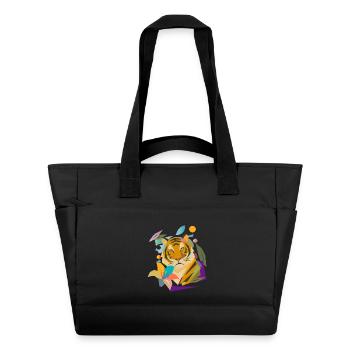 Tiger mit Blüte – Kraftvolles Naturmotiv - Wasserabweisende Padded Bag - Schwarz - Vorne