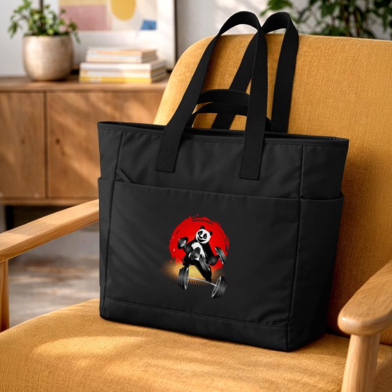 Bodybuilder panda bear with dumbbells while exercising Water-Repellent Padded Bag