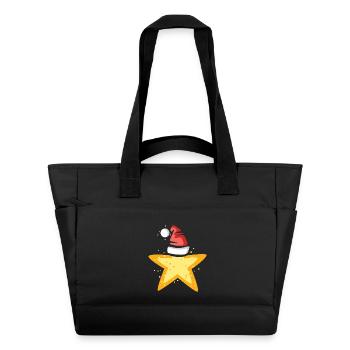 Poinsettia with Santa Hat Illustration - Water-Repellent Padded Bag - black - Front