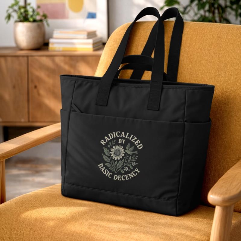 Radicalized By Basic Decency Floral Design Water-Repellent Padded Bag