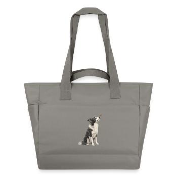 Border Collie Dog Looking At Butterfly - Water-Repellent Padded Bag - grey - Front
