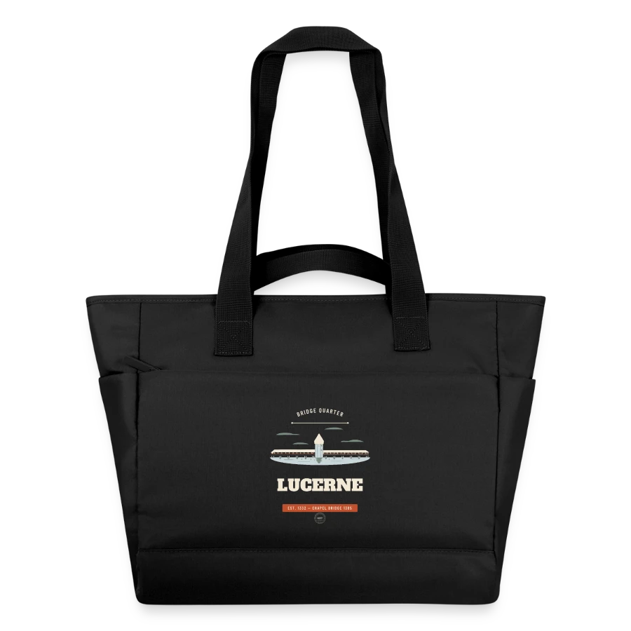 Lucerne badge on a water-repellent padded bag, black