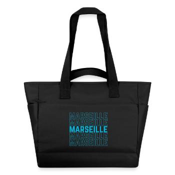 Marseille Outlined Repeat Neon Blau - Wasserabweisende Padded Bag - Schwarz - Vorne