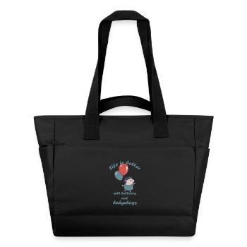 Little hedgehog with balloons and lettering - Water-Repellent Padded Bag - black - Front