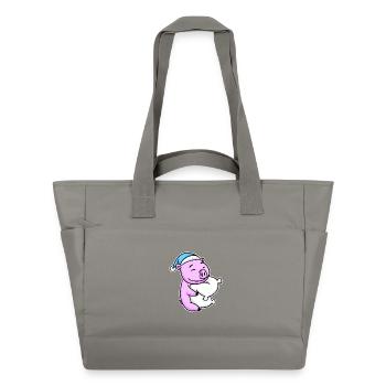 Cochon avec oreiller et bonnet somnolent - Sac matelassé déperlant - gris - Devant