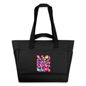 Fleur Florale Coeur Coeurs Papillons Rétro Années 80 - Sac matelassé déperlant - noir - Devant