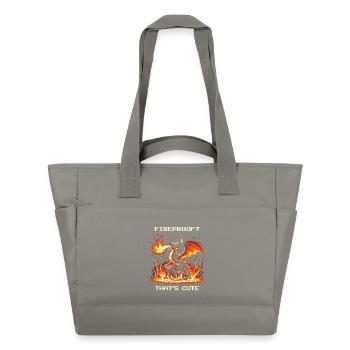 Feuerfest? Niedlich. | Fantasy Drache Pixel Art - Wasserabweisende Padded Bag - Grau - Vorne