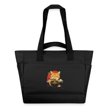 Niedliche Katze Mit Ramen Vor Japanischer Kulisse - Wasserabweisende Padded Bag - Schwarz - Vorne