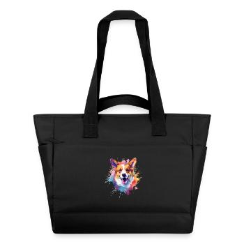 Bunte Splash-Kunst Pembroke Walisischer Corgi-Hund - Wasserabweisende Padded Bag - Schwarz - Vorne