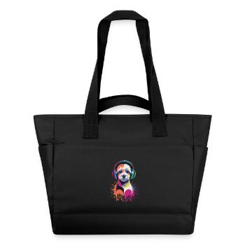 Maltipoo avec des écouteurs - Sac matelassé déperlant - noir - Devant