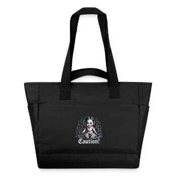 Poupée effrayante avec texte d’avertissement - Sac matelassé déperlant - noir - Devant