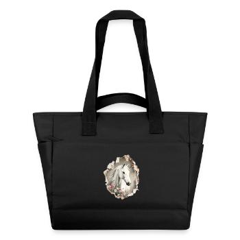 Pferd Blumen - Wasserabweisende Padded Bag - Schwarz - Vorne