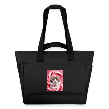 Chat de Noël en conception d’anneau de bonbons - Sac matelassé déperlant - noir - Devant