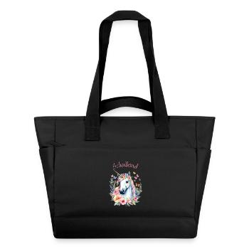 Unicorn with Flowers Butterflies - School Child 2026 - Water-Repellent Padded Bag - black - Front