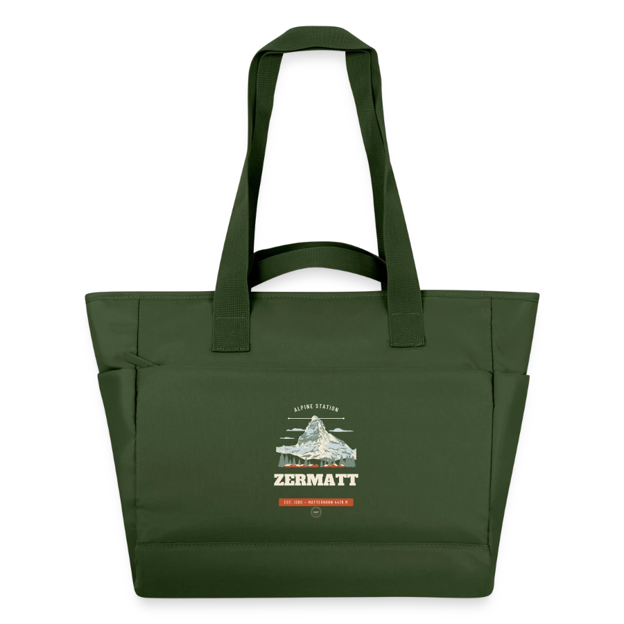 Zermatt badge on a water-repellent padded bag, fir green