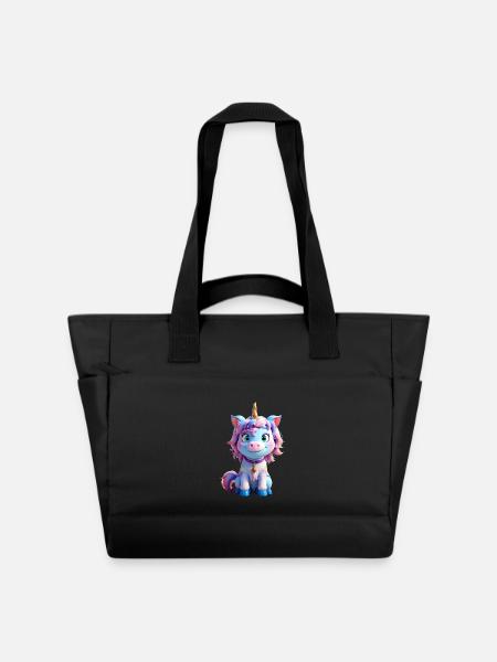 Licorne 3D colorée - Sac matelassé déperlant - noir