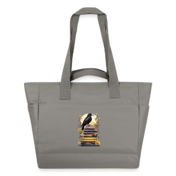 Bücherstapel mit Rabe - Wasserabweisende Padded Bag - Grau - Vorne