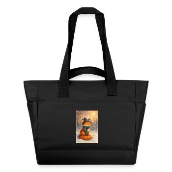 Winter fox with scarf and hat - Water-Repellent Padded Bag - black - Front