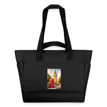London Paper Craft: Red Phone Booth by Big Ben - Water-Repellent Padded Bag - black - Front